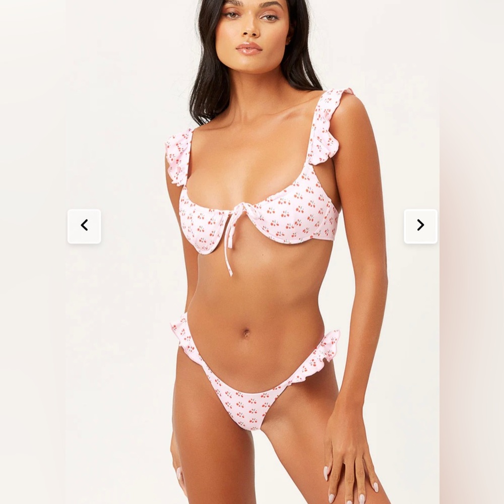 Frankie’s Bikini Birdie Ruffle Pink Cherry Set